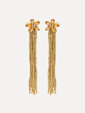 Crystal Flower Tassel Earrings