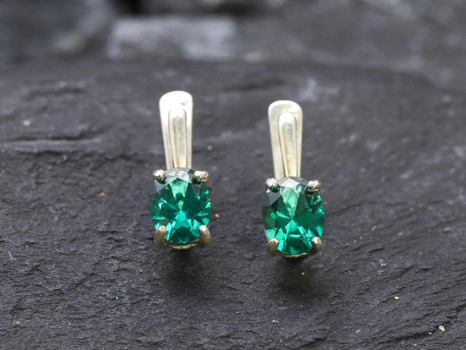 Dainty Emerald Earrings - Classic Green Studs - Vintage Emerald Earrings