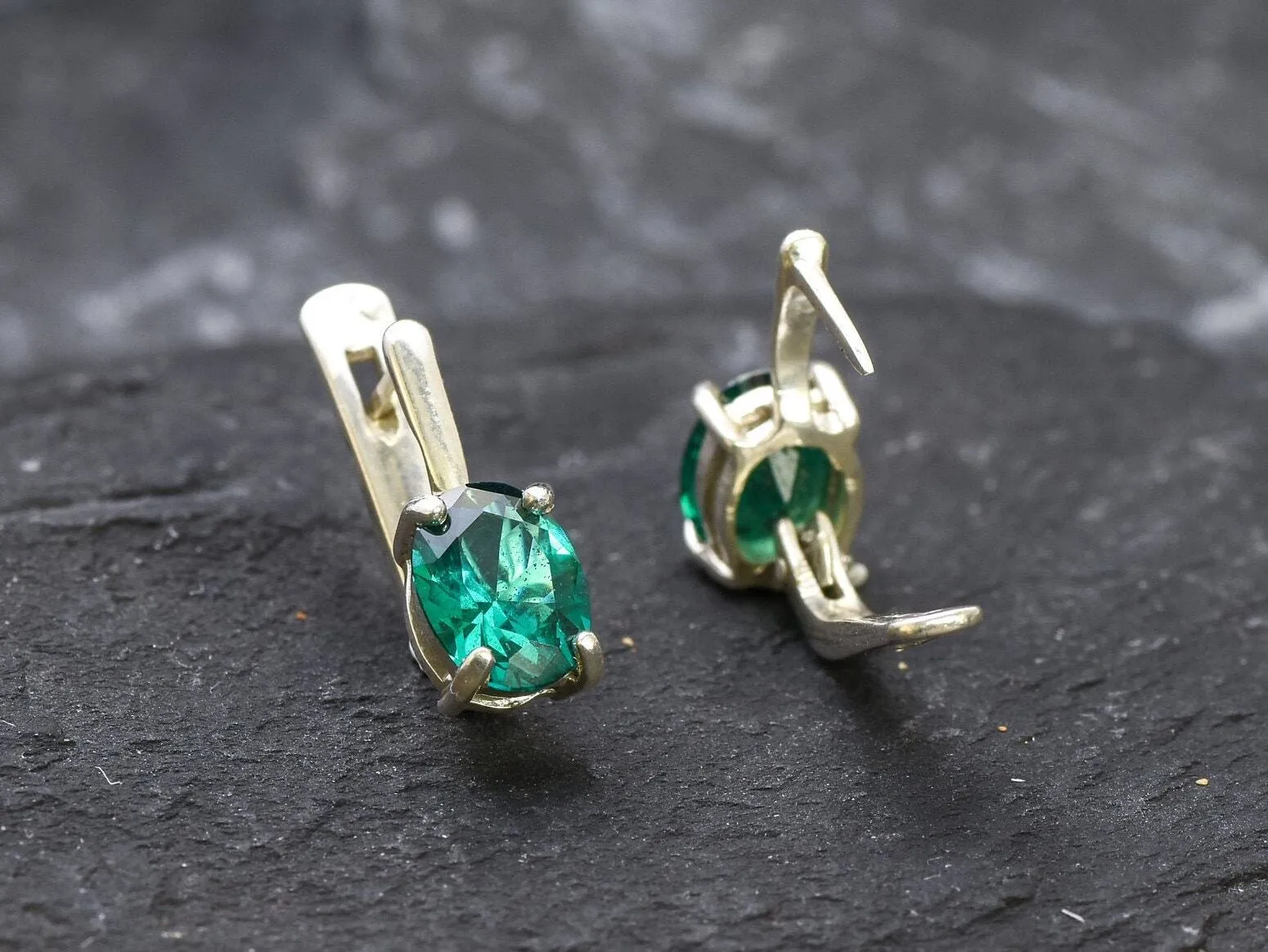 Dainty Emerald Earrings - Classic Green Studs - Vintage Emerald Earrings