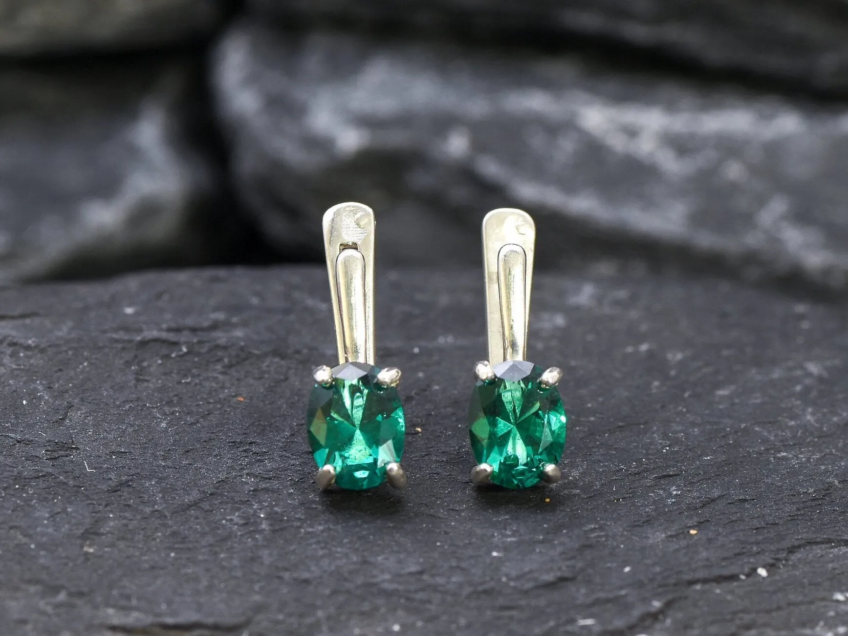 Dainty Emerald Earrings - Classic Green Studs - Vintage Emerald Earrings