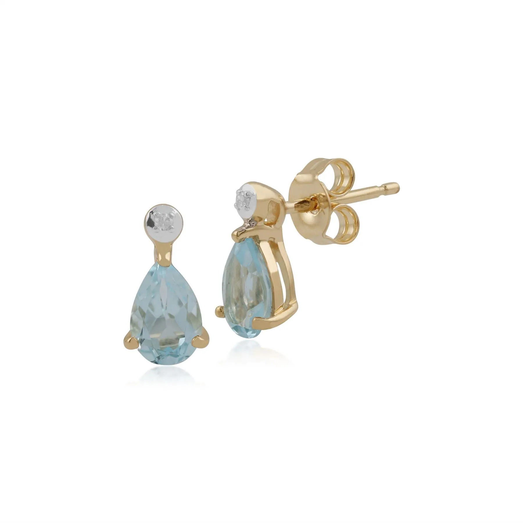 Damen 375 Gold 9 Karat Gelbgold Birne Aquamarin & Diamant Ohrstecker Blau