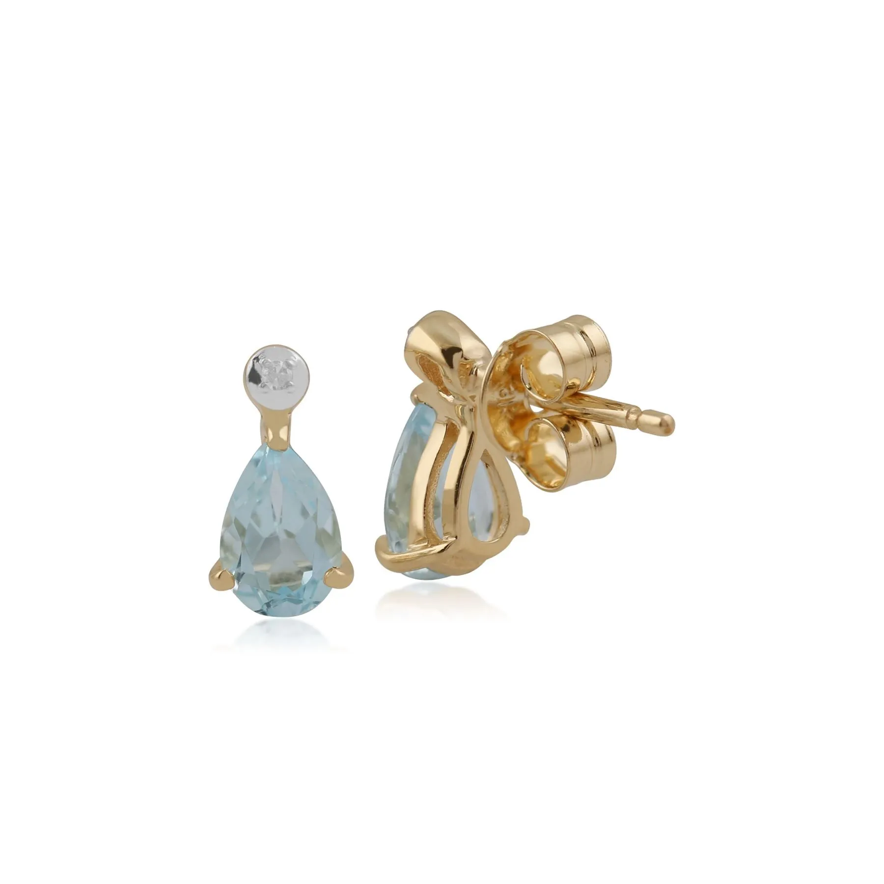 Damen 375 Gold 9 Karat Gelbgold Birne Aquamarin & Diamant Ohrstecker Blau