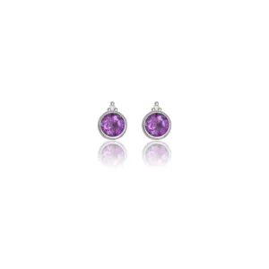 Diamonds by Georgini - Natural Amethyst and Two Natural Diamond February Earrings Silver