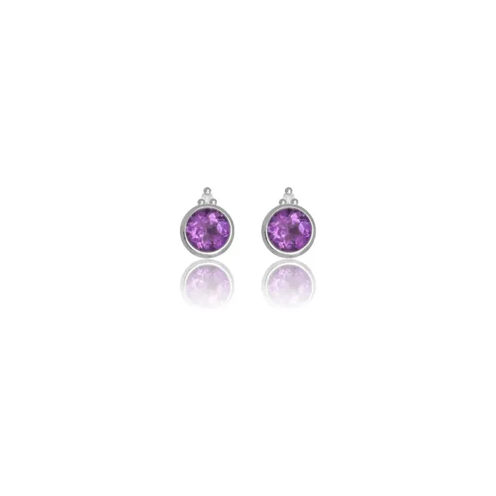 Diamonds by Georgini - Natural Amethyst and Two Natural Diamond February Earrings Silver