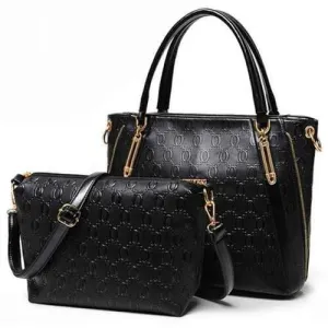 Elegant Metallic and Embossing Design Women's Tote Bag - Black