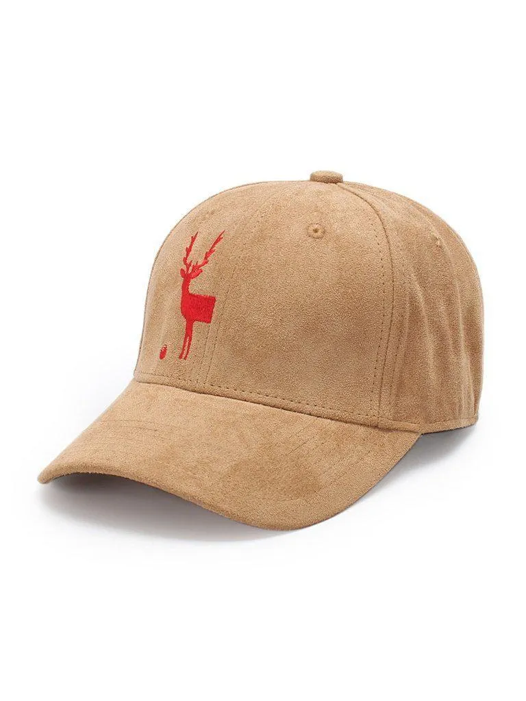 Embroidered Deer Suede Baseball Cap