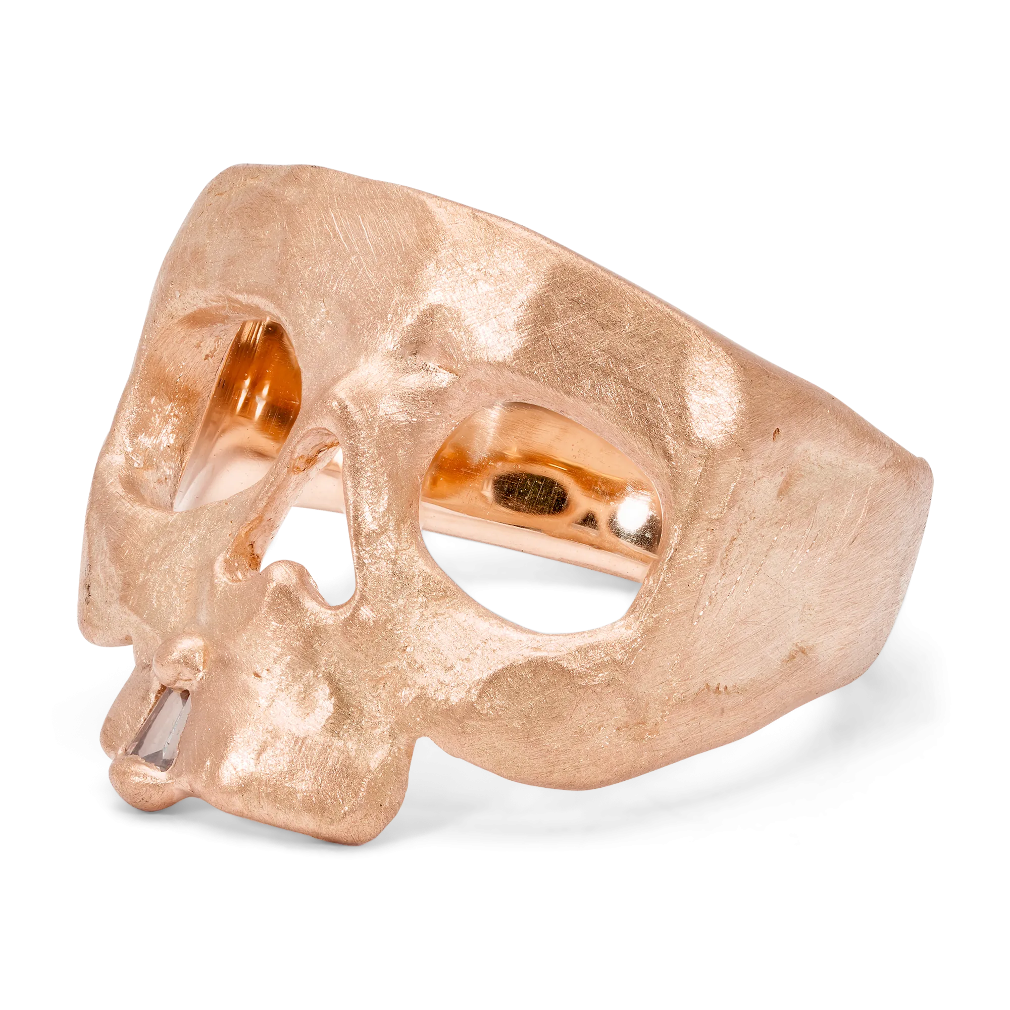 Extra Small Diamond Snaggletooth Skull Ring in Rose - Made to Order