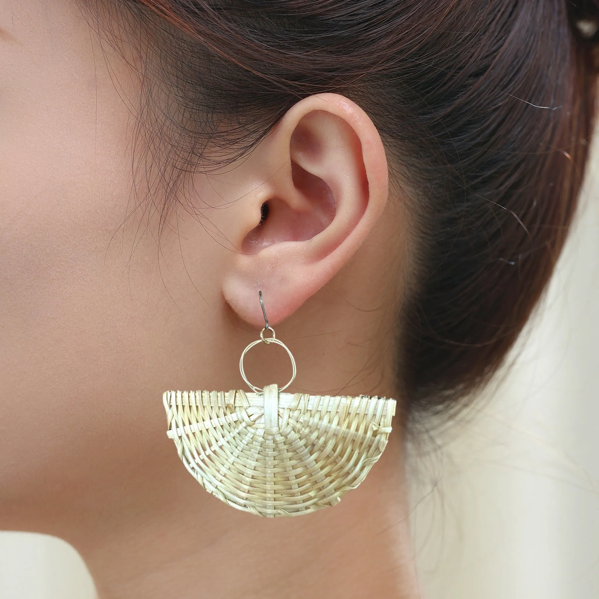 Fan bohemia style rattan earrings