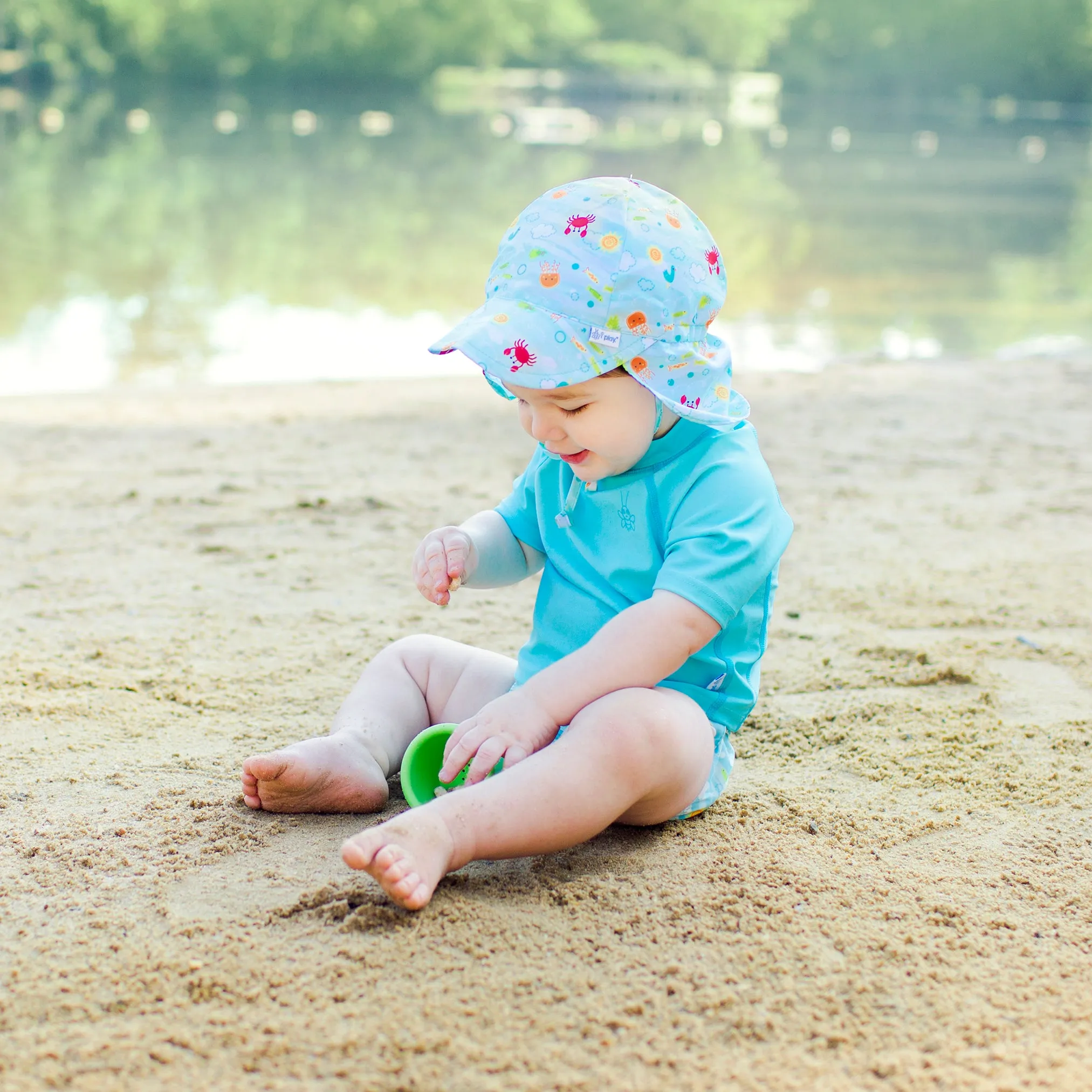 Flap Sun Protection Hat-Light Aqua Sea Friends