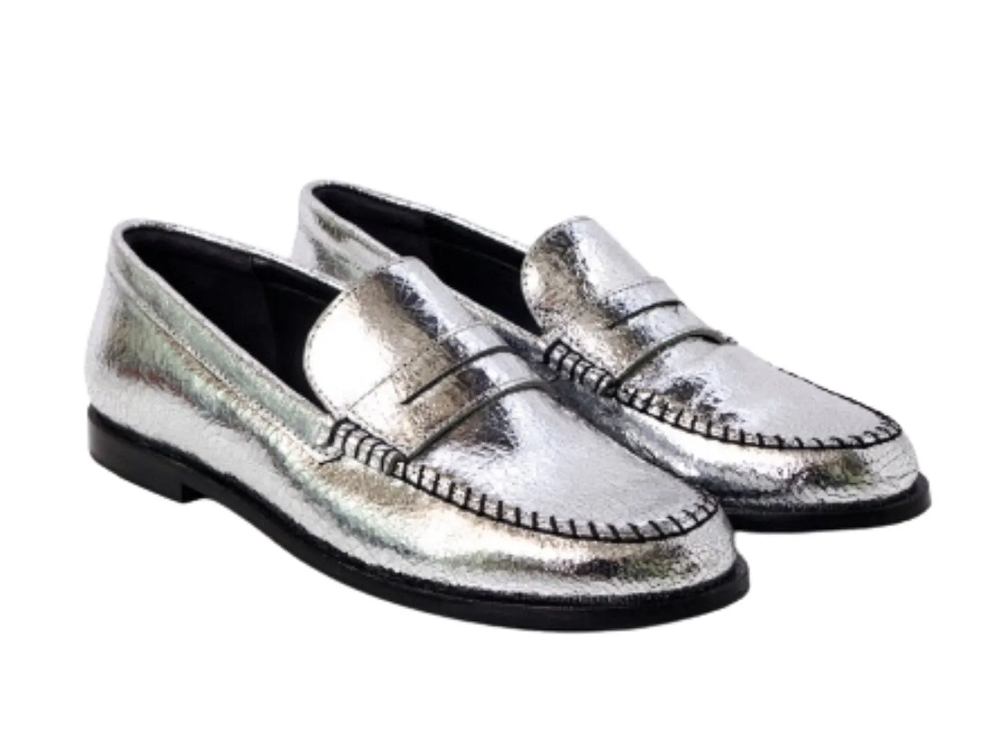 Free People: Blanket Stitch Loafer in Pale Pewter Leather