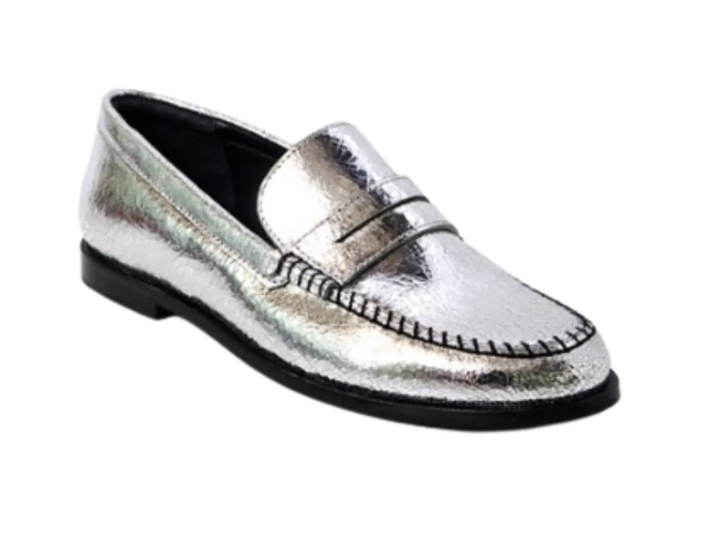 Free People: Blanket Stitch Loafer in Pale Pewter Leather