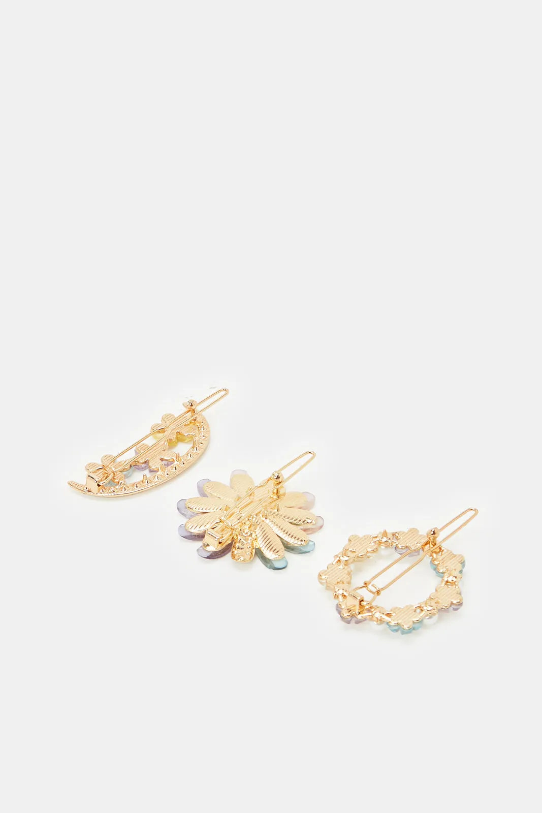 Girls Gold Embellished Hair Clip Set (Pack of 3)