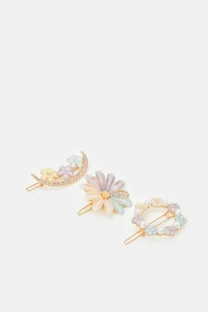 Girls Gold Embellished Hair Clip Set (Pack of 3)