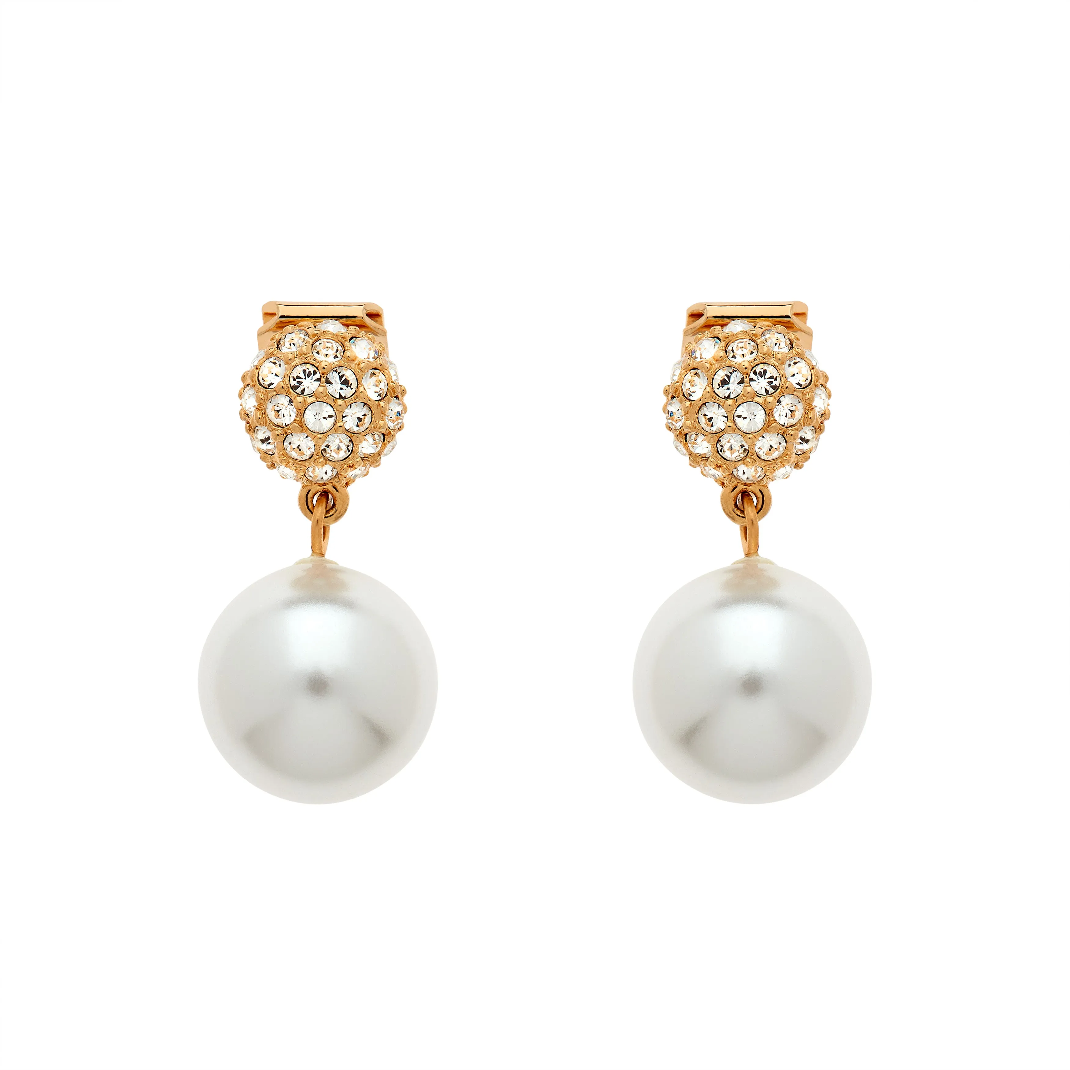 Gold Crystal & Pearl Clip Earrings