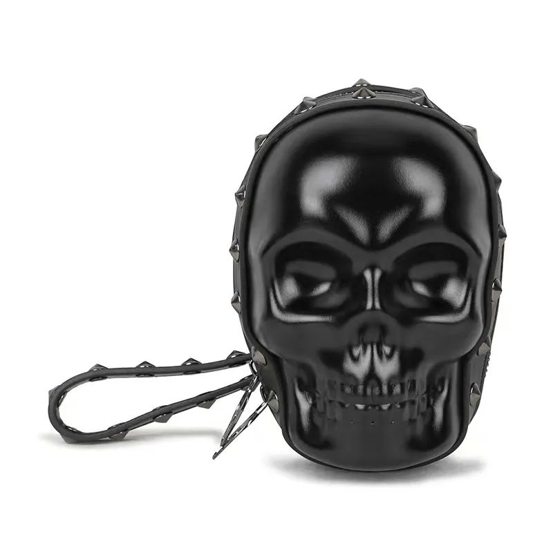 Gothic 3D Skull Rivets Wristbag / Punk Zipper Black Shoulder Bag