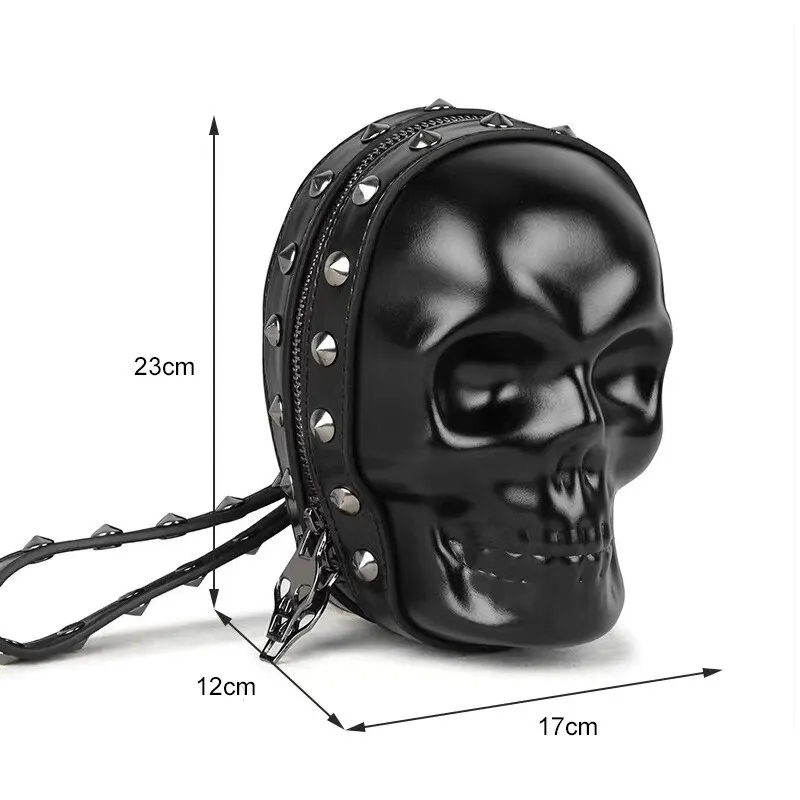 Gothic 3D Skull Rivets Wristbag / Punk Zipper Black Shoulder Bag