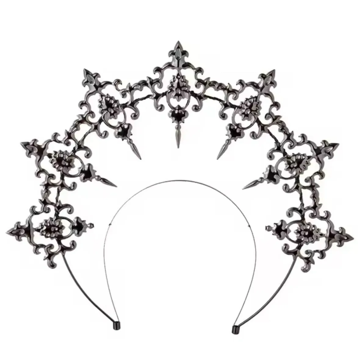 Gothic Goddess Spiked Halo Crown Festival Headdress Headband - Gunmetal Grey Style 3