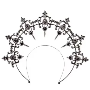 Gothic Goddess Spiked Halo Crown Festival Headdress Headband - Gunmetal Grey Style 3