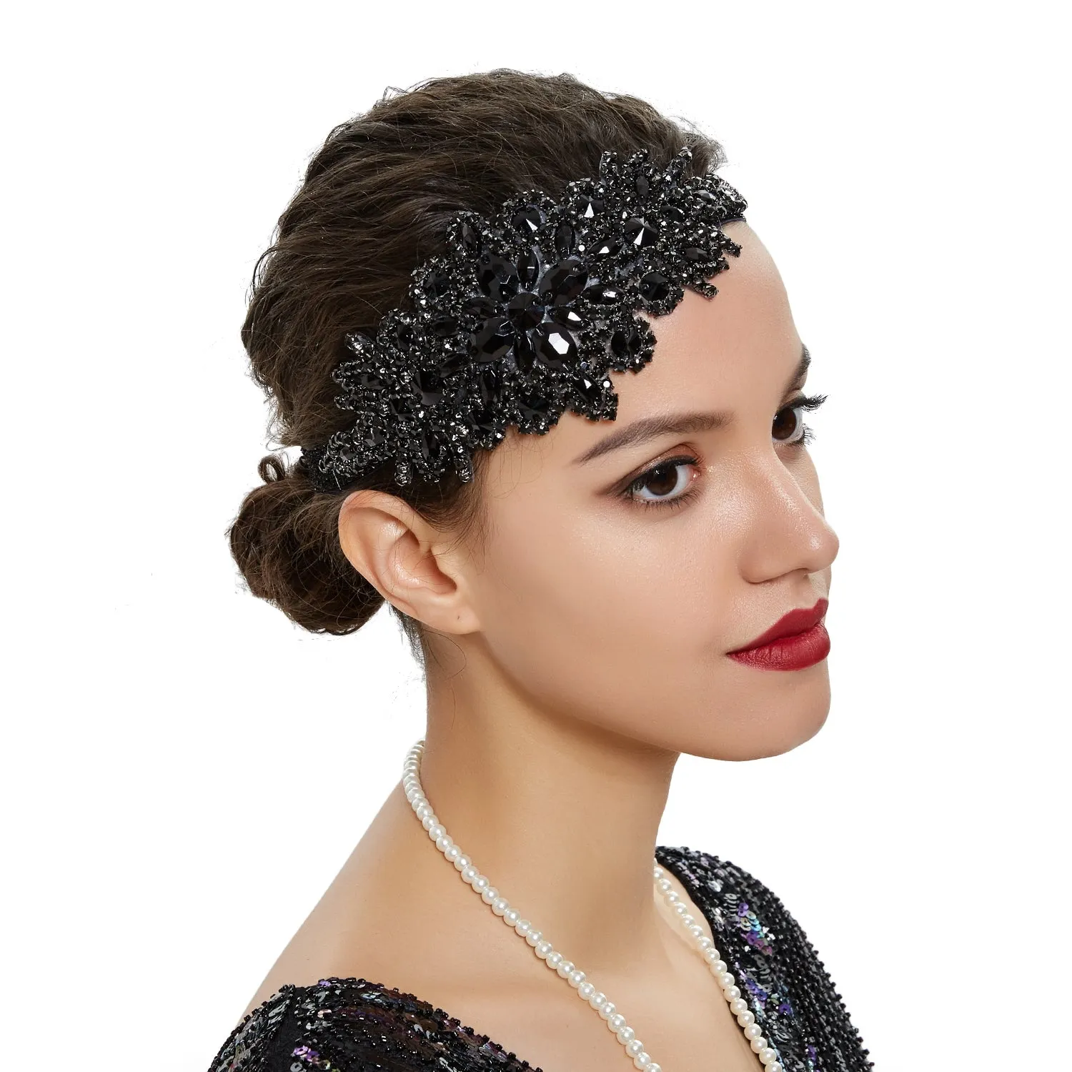 Great Gatsby 1920's Flapper Headdress Fancy Dress - Black (Style 15)