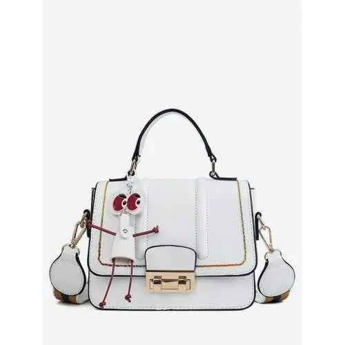 Hasp Cartoon Embellished Handbag - White