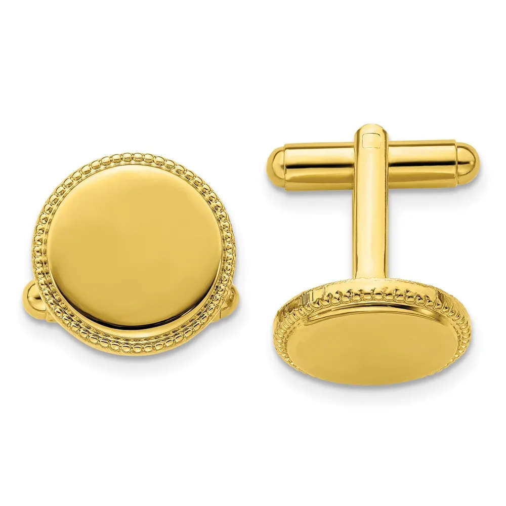 Kelly Waters Gold-plated Polished Beaded Round Engravable Cuff Links