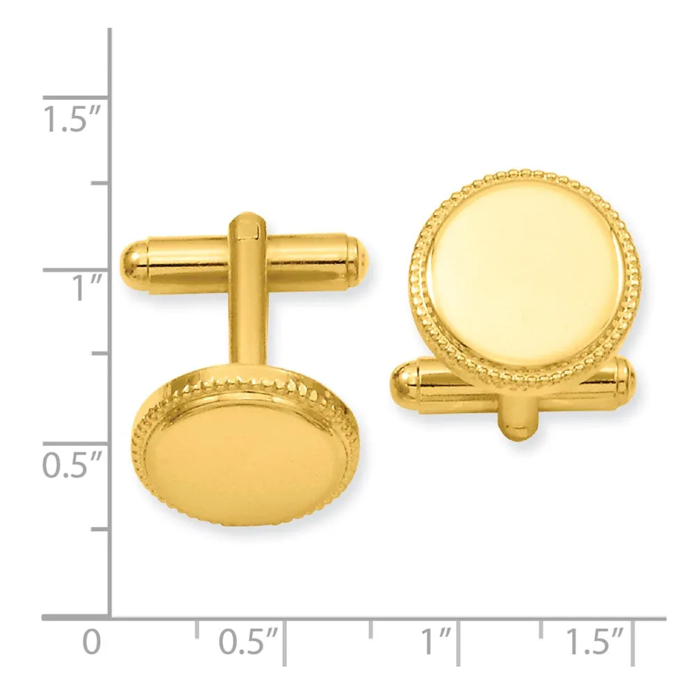 Kelly Waters Gold-plated Polished Beaded Round Engravable Cuff Links