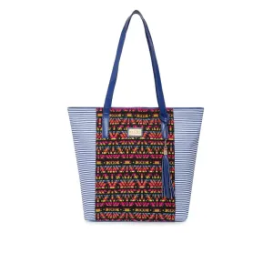 KLIEO Jacquard PU Tote Shoulder Handbag With Zip Closure For Women/Girls (ROYAL BLUE)