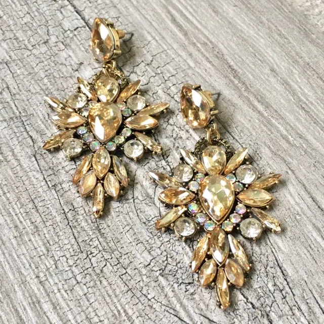 LARGE DIAMANTE STONE OPULENT CRYSTAL DROP EARRINGS