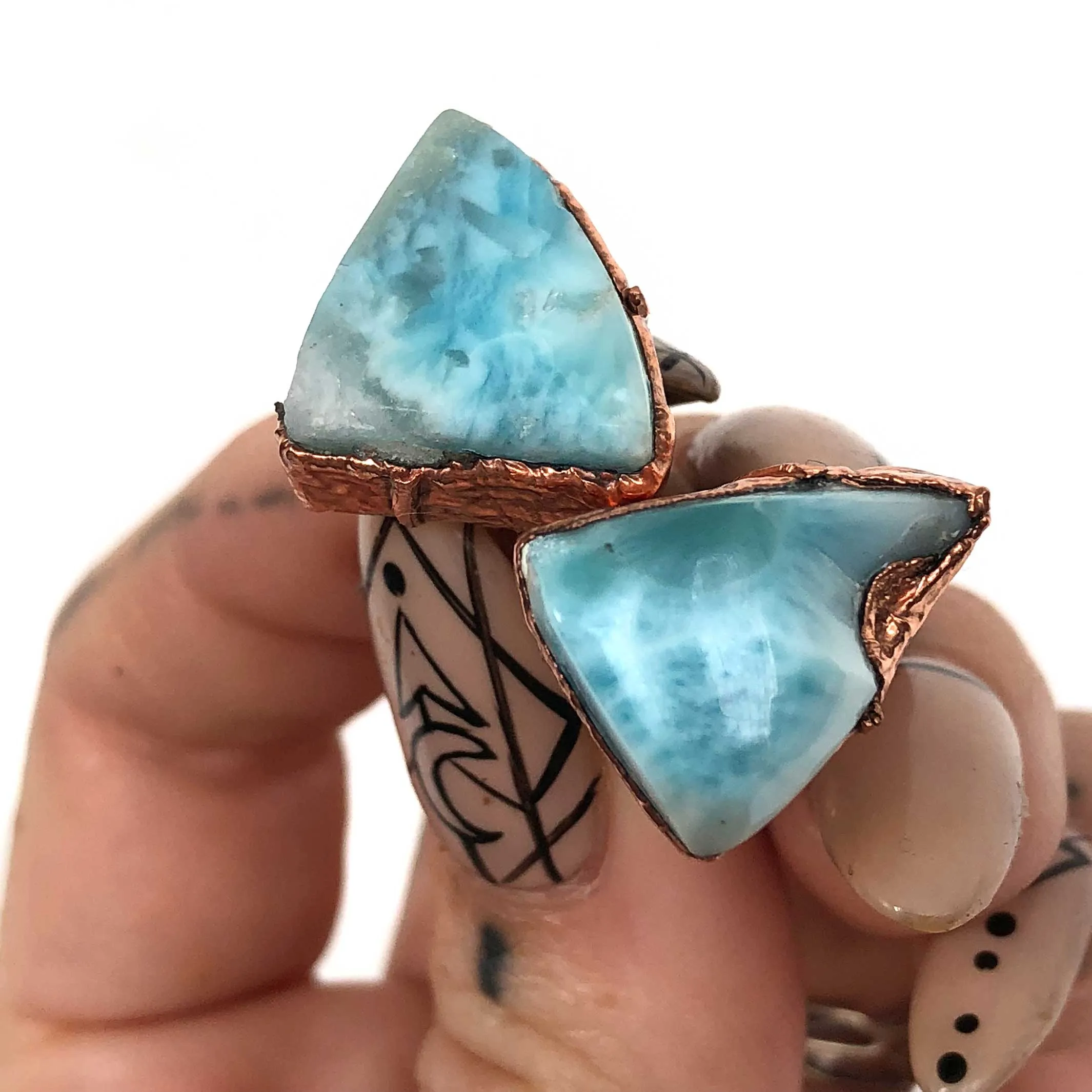 Larimar Cufflinks, Electroformed copper gemstone cuff links