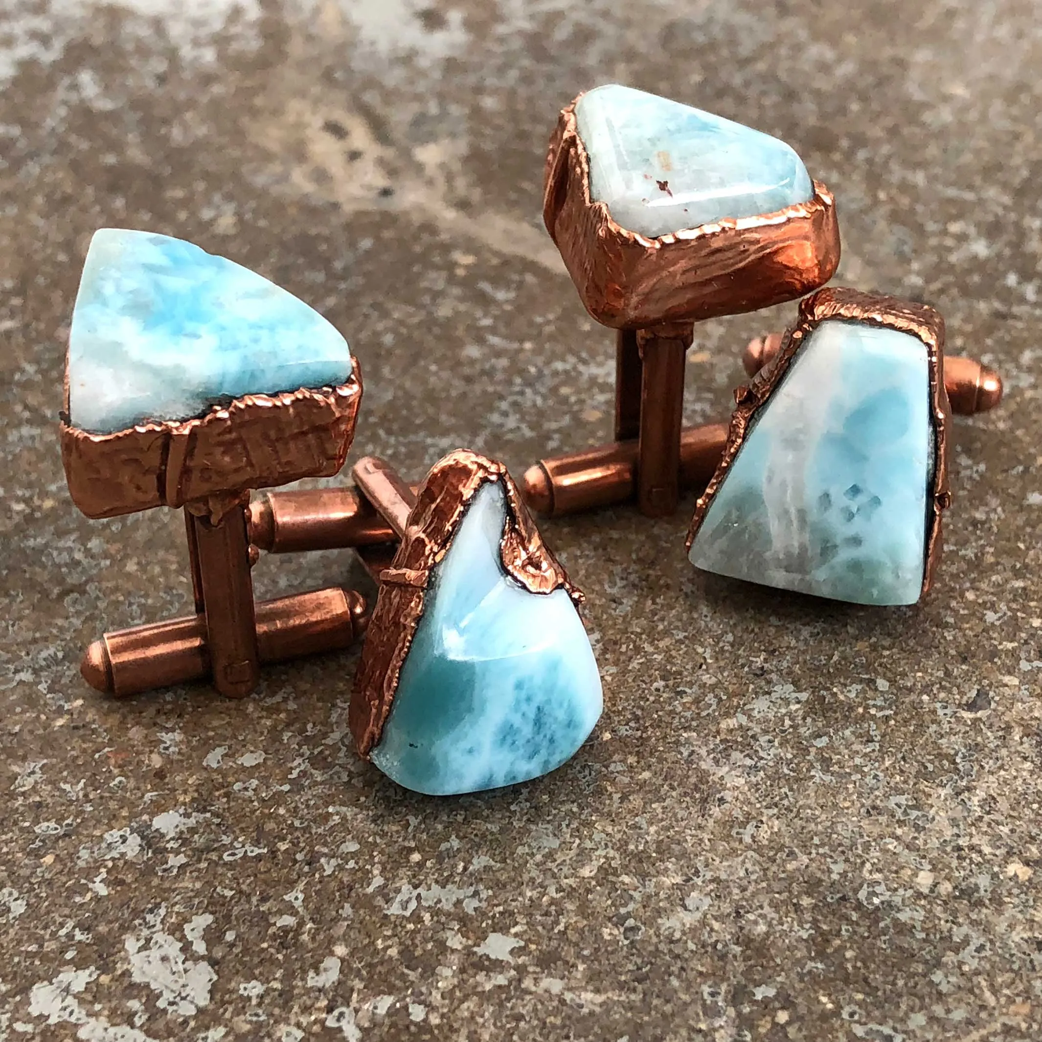 Larimar Cufflinks, Electroformed copper gemstone cuff links