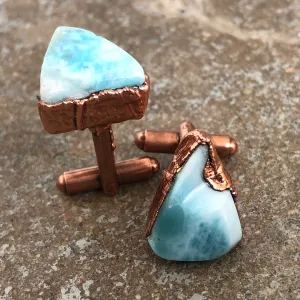 Larimar Cufflinks, Electroformed copper gemstone cuff links