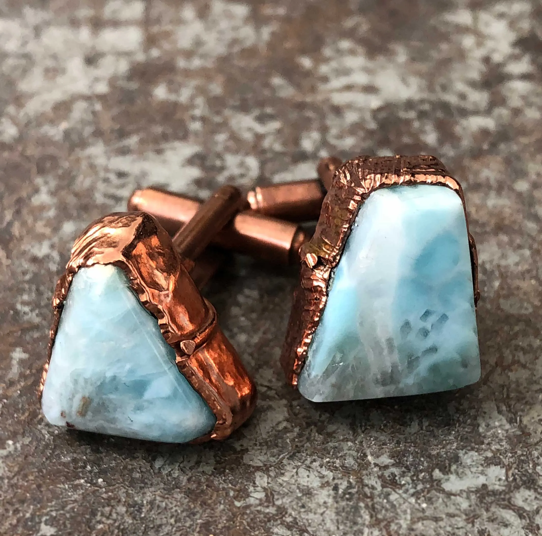 Larimar Cufflinks, Electroformed copper gemstone cuff links