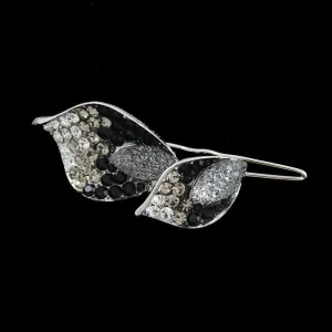 LUX Black&White Swarovski Rhinestone Leaves Silver Finish Hair Clip