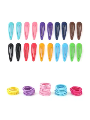 Melbees by Yellow Chimes Hair Clips for Girls Kids Hair Clip Hair Accessories for Girls Baby's Multicolor 20 Pcs Snap Hair Clips With 50 Pcs Rubber Bands Set for Kids Tic Tac Clips for Baby Teens