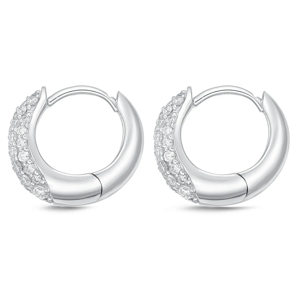 Memoire 18k White Gold Drop Shape Huggie Hoop Diamond Earrings