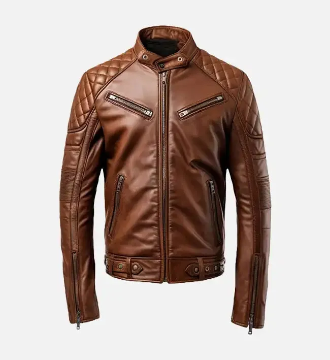 Men' Brown Racer Cafe Moto Leather Jacket