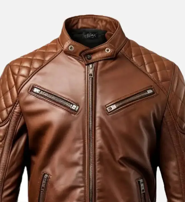 Men' Brown Racer Cafe Moto Leather Jacket