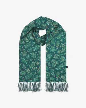 Men's Silk Aviator Scarf in Emerald Paisley - The Grassmere