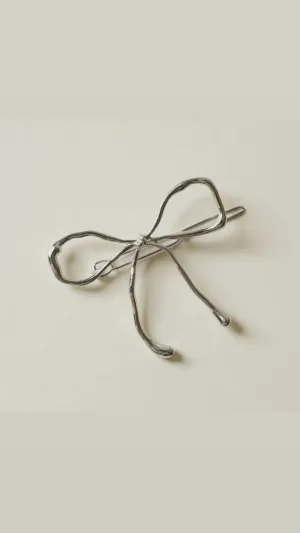 Metal Bow Barette Hair Clip in Silver - Nar’sha