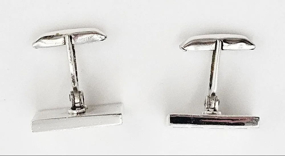 Mid Century Modern Taxco Sterling w Inlay Scandinavian Mod Style Cufflinks