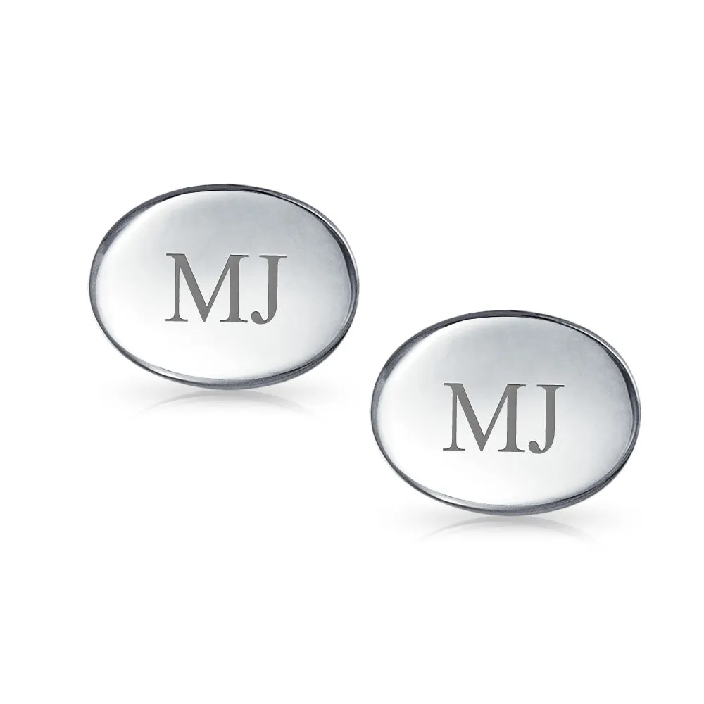 Monogram Initial Geometric Oval Sterling Silver Shirt Cufflink for Men Gift