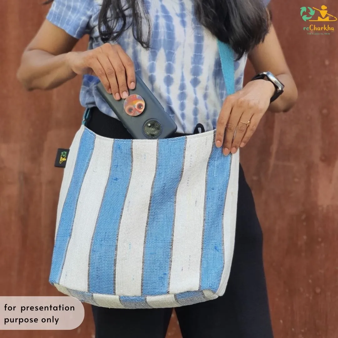 Multicolored Striped Upcycled Handwoven Eclipse Jhola Tote (EJ0125-013) PS_W