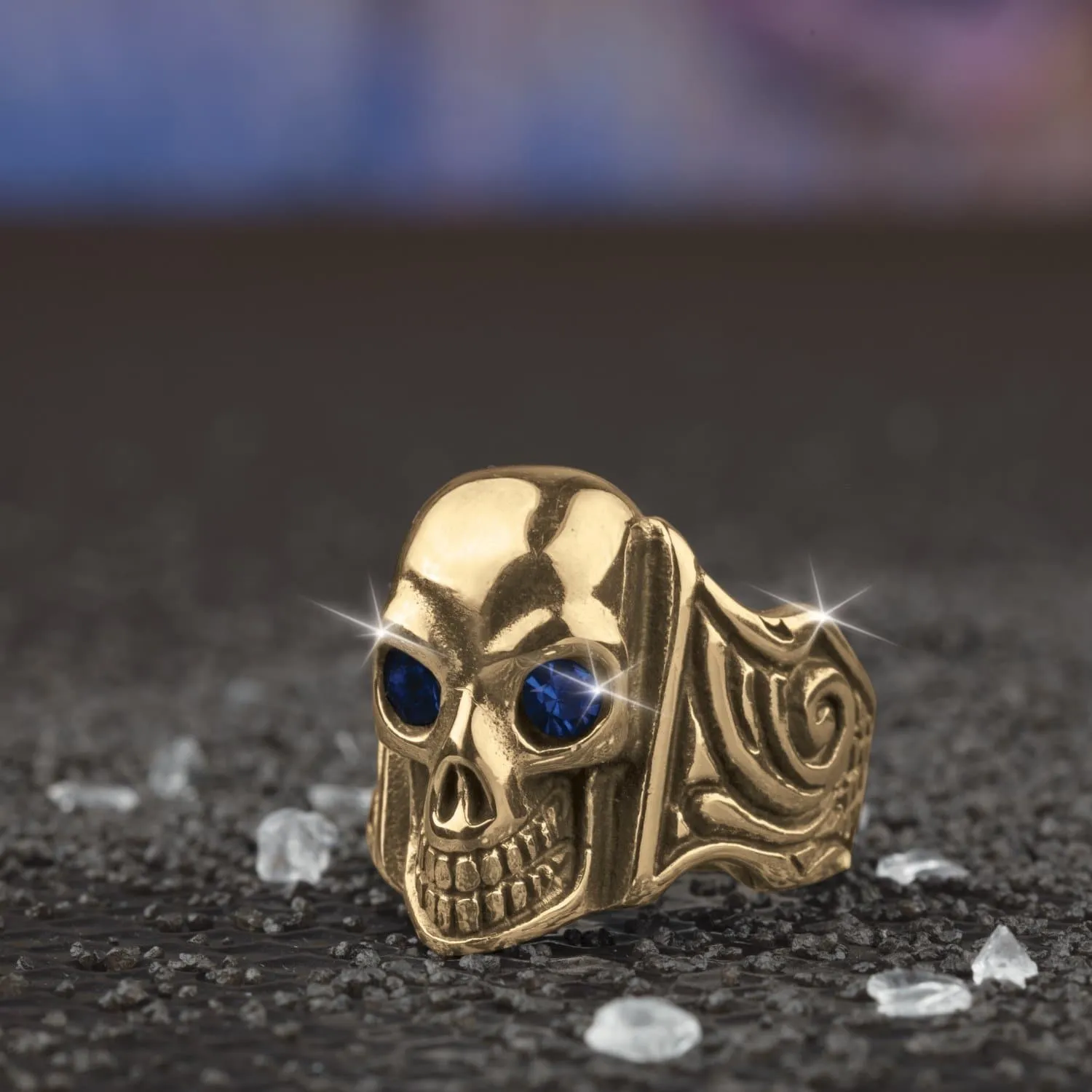 Ole Blue Eyes Gold Skull Ring