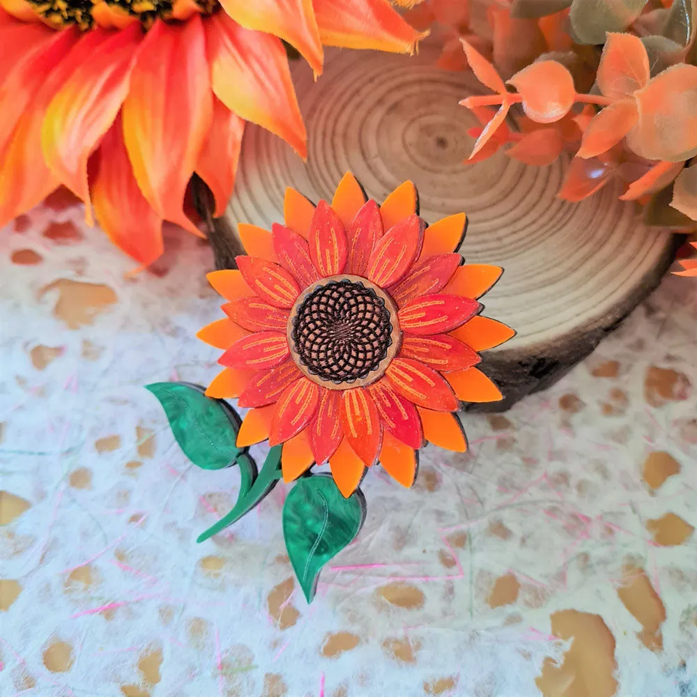 Orange Sunflower Brooch by Cherryloco