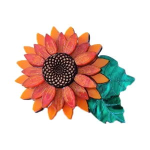 Orange Sunflower Pin Brooch by Cherryloco