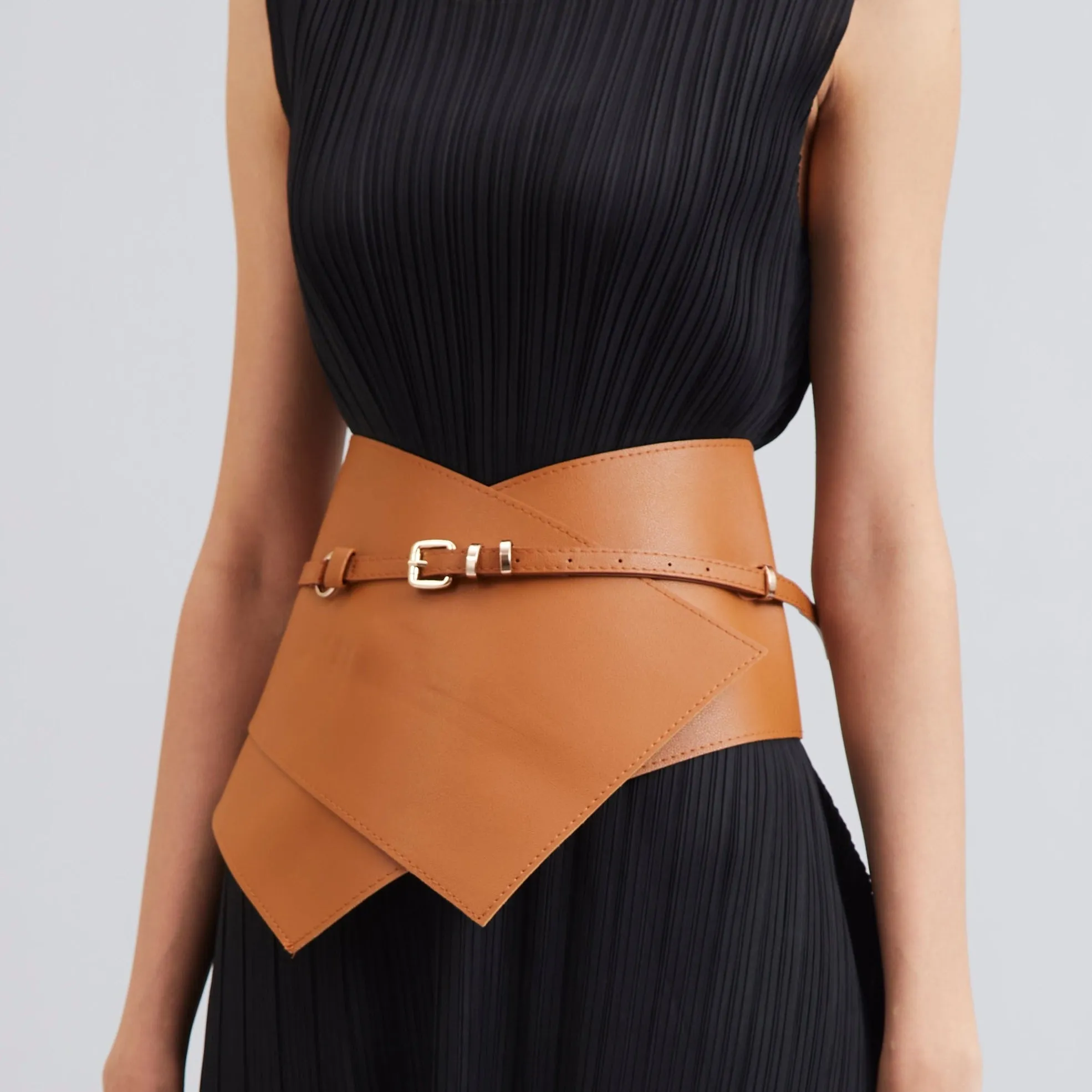 Overlap Wrap Corset Belt - Tan