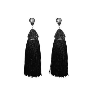 Pavé Crystal & Pearl Tassel Earrings