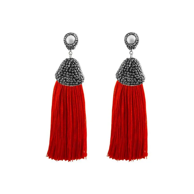 Pavé Crystal & Pearl Tassel Earrings