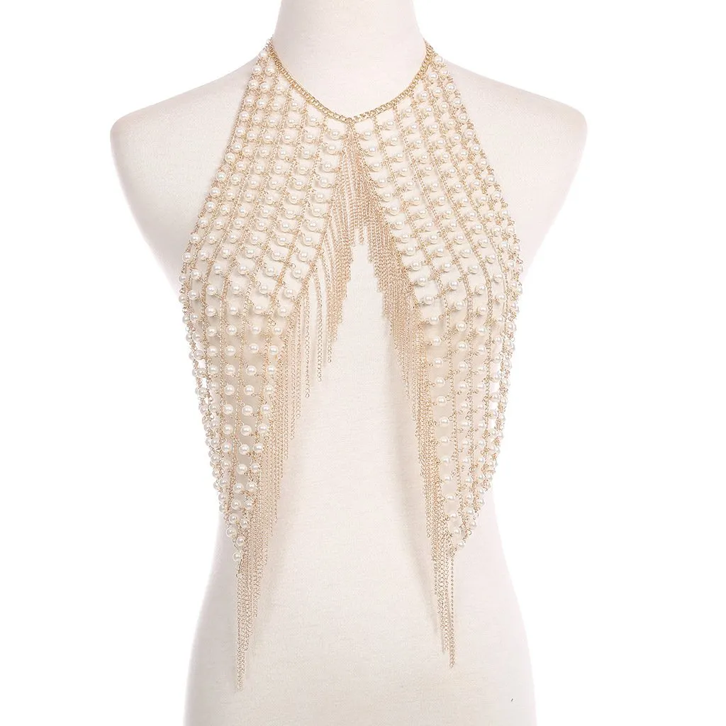 Pearl Tassel Chain Halter Top