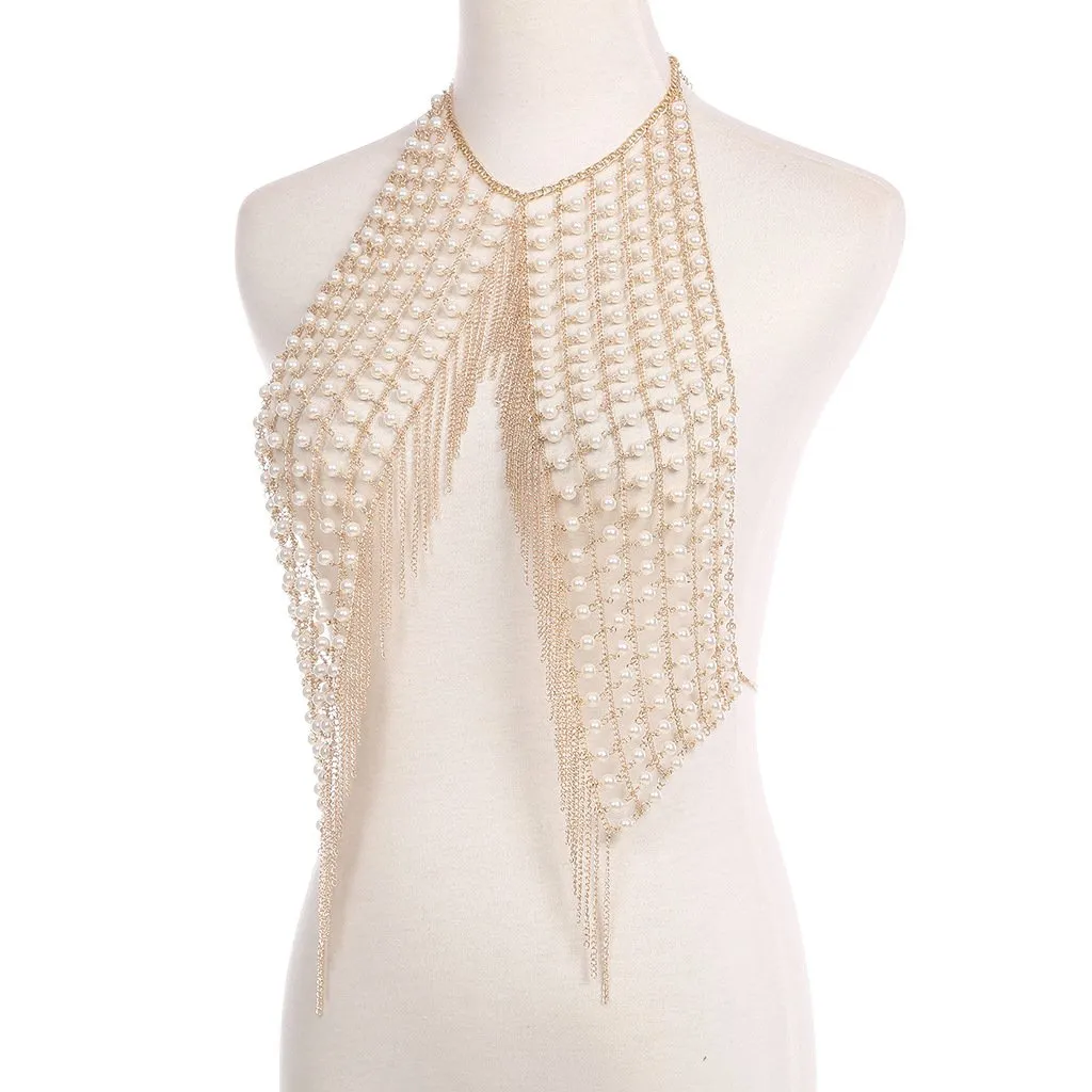 Pearl Tassel Chain Halter Top